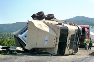 Semi-truck rolled over